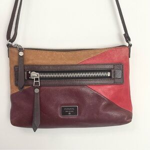 Fossil Dawson Leather Multi Colored Crossbody Bag
